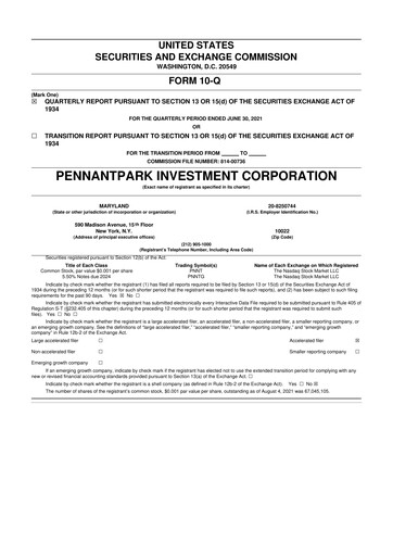 Vorschaubild PennantPark Investment 10-Q Quartalsbericht  