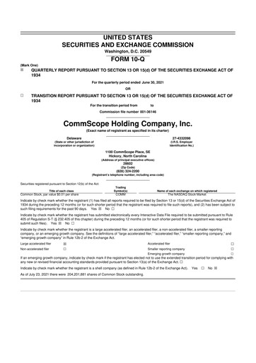 Miniature CommScope
 10-Q Rapport trimestriel 2021 