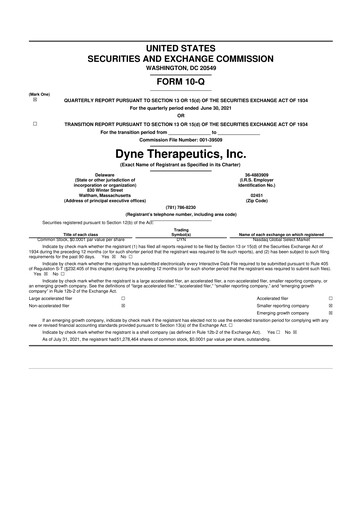 Thumbnail Dyne Therapeutics 10-Q Quarterly Report FY2021 
