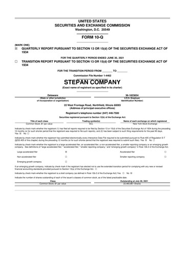 Thumbnail Stepan Company
 10-Q Quarterly Report FY2021 
