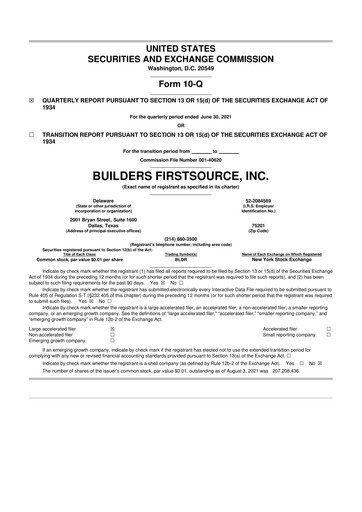 Miniature Builders FirstSource
 10-Q Rapport trimestriel 2021 