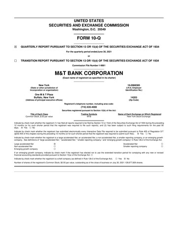 Thumbnail M&T Bank 10-Q Quarterly Report FY 