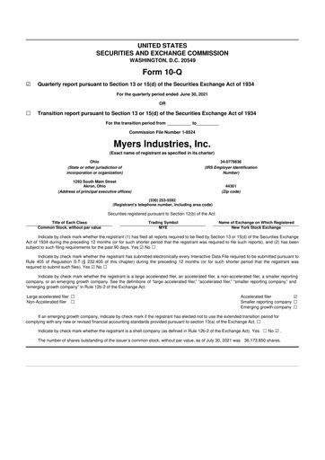 Thumbnail Myers Industries 10-Q Quarterly Report FY 