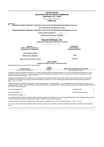 Miniature Paycom
 10-Q Rapport trimestriel 2021 