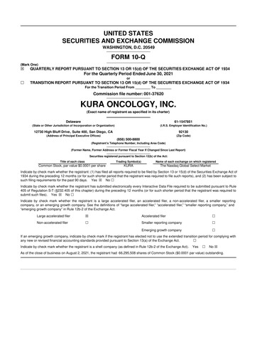 Thumbnail Kura Oncology
 10-Q Quarterly Report FY2021 