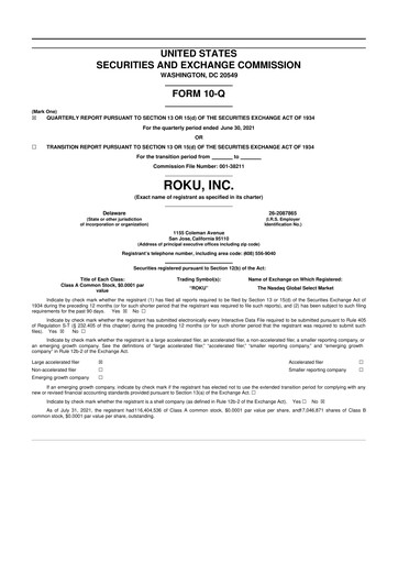 Miniature Roku 10-Q Rapport trimestriel 2021 