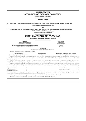 Thumbnail Intellia Therapeutics 10-Q Quarterly Report FY2021 