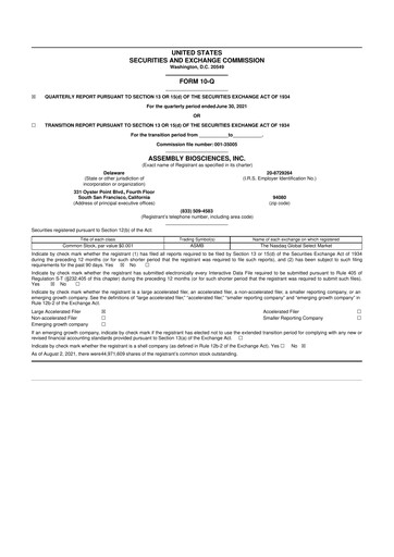 Vorschaubild Assembly Biosciences 10-Q Quartalsbericht 2021 