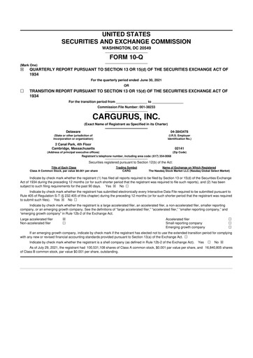 Thumbnail CarGurus 10-Q Quarterly Report FY2021 