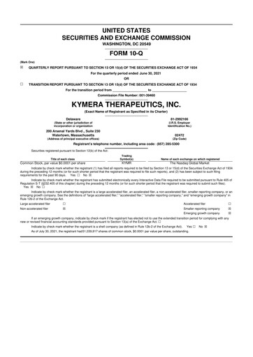 Thumbnail Kymera Therapeutics 10-Q Quarterly Report FY2021 
