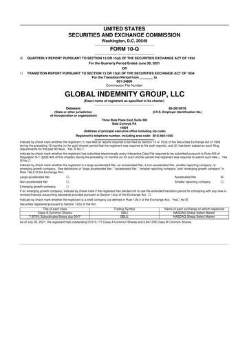 Thumbnail Global Indemnity 10-Q Quarterly Report FY2021 