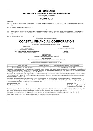 Thumbnail Coastal Financial Corporation 10-Q Quarterly Report FY2021 