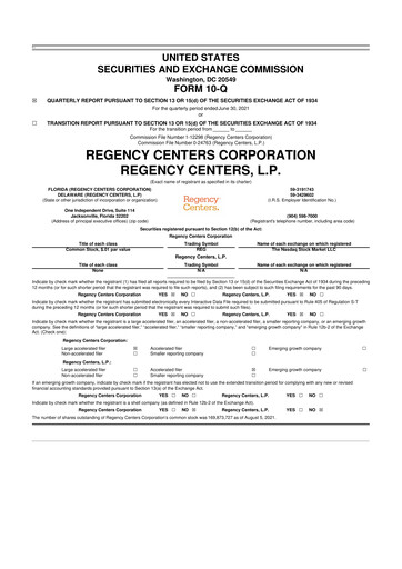 Thumbnail Regency Centers
 10-Q Quarterly Report FY2021 