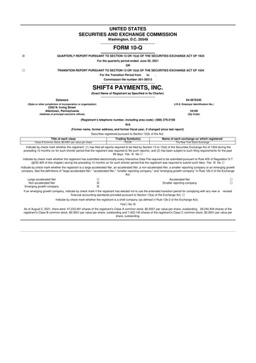 Thumbnail Shift4 Payments
 10-Q Quarterly Report FY2021 