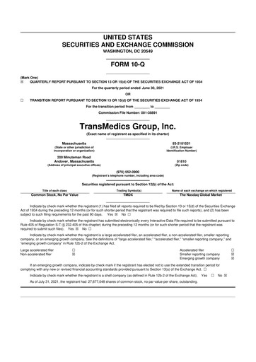 Thumbnail TransMedics Group 10-Q Quarterly Report FY2021 
