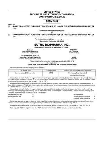 Thumbnail Sutro Biopharma 10-Q Quarterly Report FY2021 