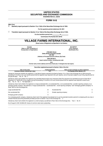 Thumbnail Village Farms International 10-Q Quarterly Report FY2021 