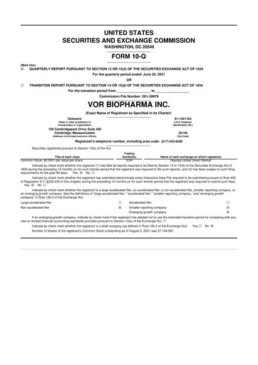 Thumbnail Vor Biopharma 10-Q Quarterly Report FY2021 