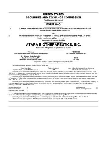 Thumbnail Atara Biotherapeutics 10-Q Quarterly Report FY2021 