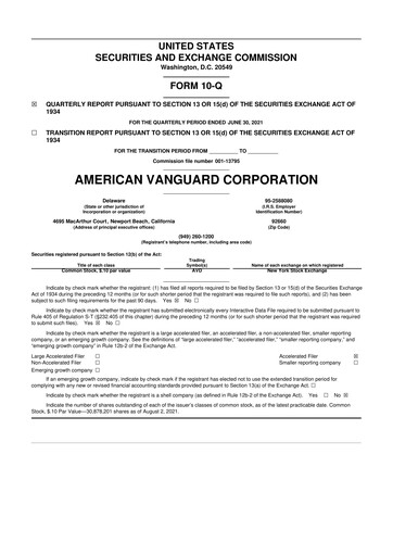 Miniature American Vanguard 10-Q Rapport trimestriel 2021 