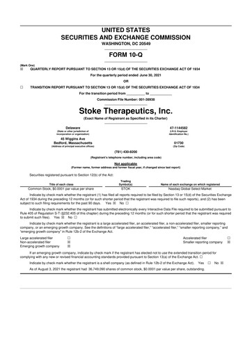 Thumbnail Stoke Therapeutics 10-Q Quarterly Report FY2021 