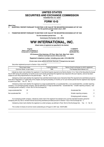Thumbnail Weight Watchers 10-Q Quarterly Report FY2021 
