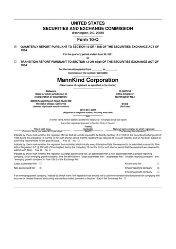 Thumbnail MannKind Corp 10-Q Quarterly Report FY2021 