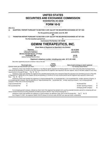 Miniature Disc Medicine 10-Q Rapport trimestriel 2021 