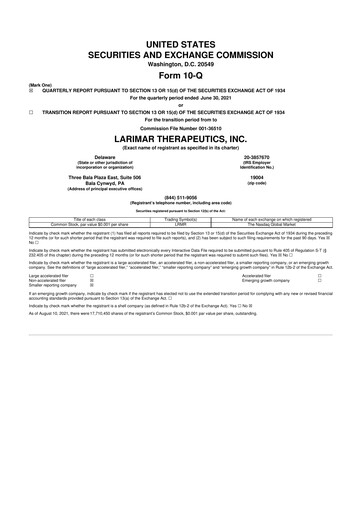 Thumbnail Larimar Therapeutics 10-Q Quarterly Report FY2021 