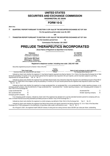 Thumbnail Prelude Therapeutics 10-Q Quarterly Report FY2021 