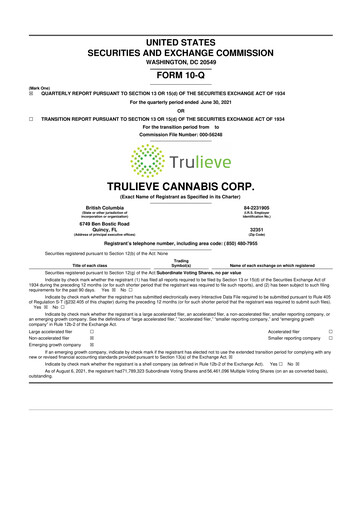 Thumbnail Trulieve Cannabis 10-Q Quarterly Report FY2021 