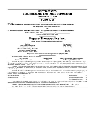 Thumbnail Repare Therapeutics 10-Q Quarterly Report FY2021 