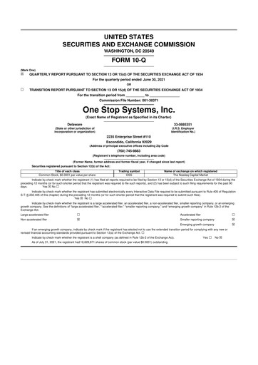 Thumbnail One Stop Systems 10-Q Quarterly Report FY2021 