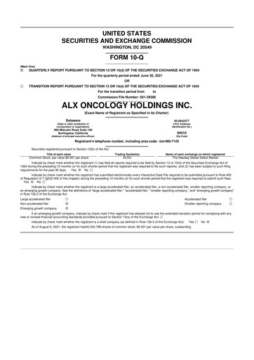 Thumbnail ALX Oncology 10-Q Quarterly Report FY 