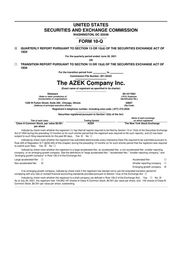 Miniature The AZEK Company
 10-Q Rapport trimestriel 2021 