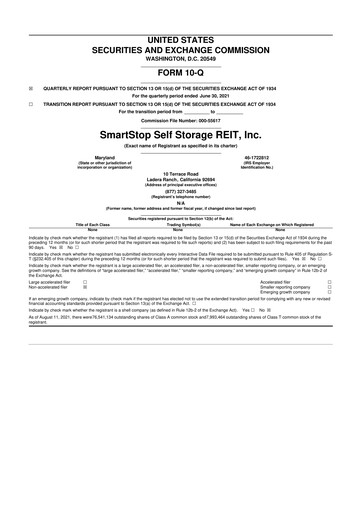 Vorschaubild SmartStop Self Storage REIT 10-Q Quartalsbericht 2021 