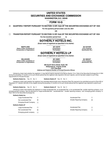 Vorschaubild Sotherly Hotels 10-Q Quartalsbericht  