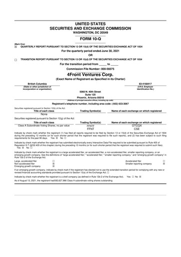 Vorschaubild 4Front Ventures 10-Q Quartalsbericht 2021 