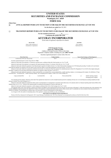 Thumbnail Accuray 10-K Annual Report 