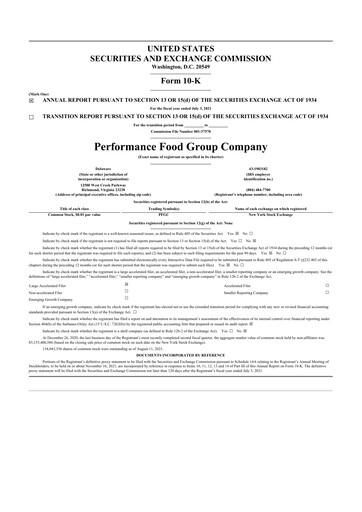 Thumbnail Performance Food Group 10-K Annual Report 