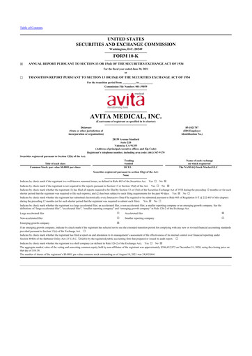 Vorschaubild AVITA Medical
 10-K Jahresbericht 2021