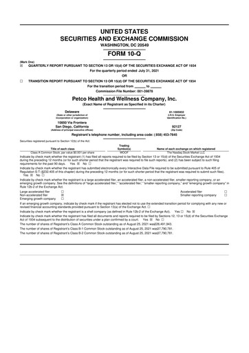 Miniature Petco 10-Q Rapport trimestriel 2021 