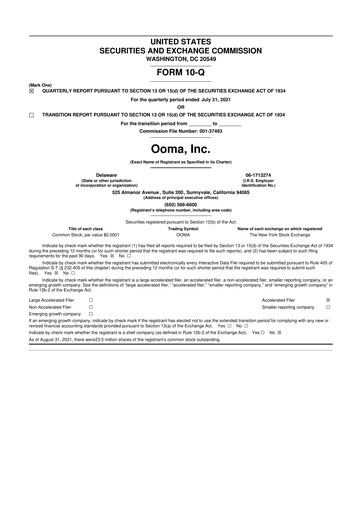 Miniature Ooma 10-Q Rapport trimestriel  