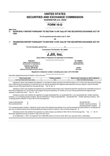 Miniature J.Jill
 10-Q Rapport trimestriel  