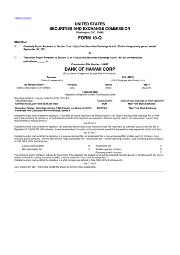 Thumbnail Bank of Hawaii
 10-Q Quarterly Report FY2021 