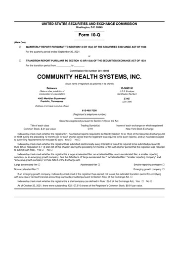 Thumbnail Community Health Systems
 10-Q Quarterly Report FY2021 
