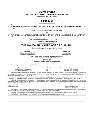 Thumbnail Hanover Insurance Group 10-Q Quarterly Report FY2021 
