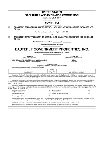 Thumbnail Easterly Government Properties 10-Q Quarterly Report FY2021 