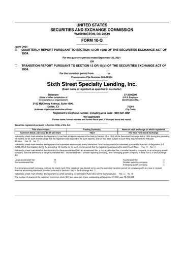Vorschaubild Sixth Street Specialty Lending 10-Q Quartalsbericht  