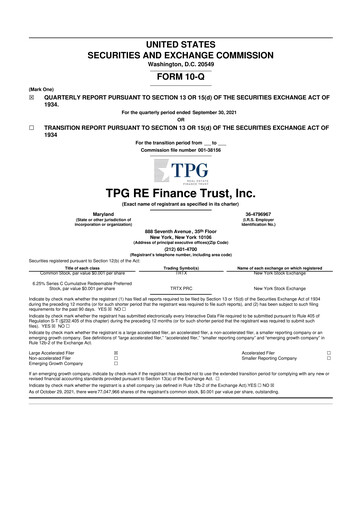 Miniature TPG Real Estate Finance Trust
 10-Q Rapport trimestriel  
